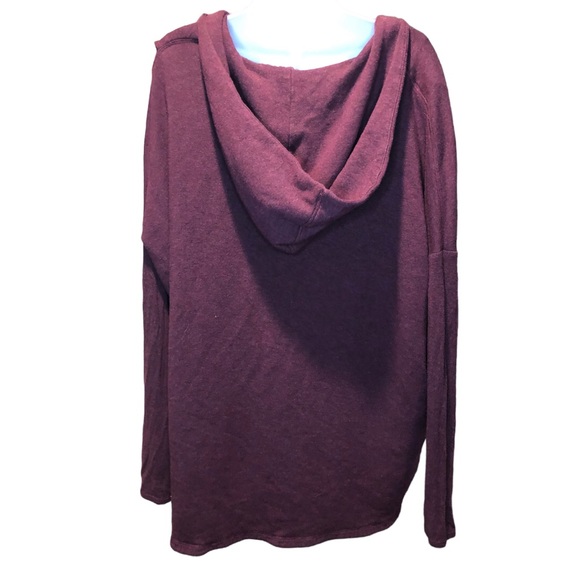 Athleta Tunic Length Hooded Faux Wrap Sweater in Maroon Cowl Neck Tight Knit - Picture 2 of 15